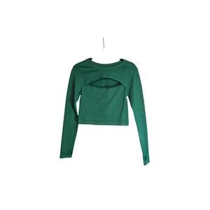 Womens Peekaboo Athleisure Stretchy Workout Textured Fitness Crop Top | L